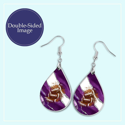 Purple Football Earrings for Women College Gameday Jewelry Sports School Team Spirit Fan Gift Handmade by The Painted Pug (Purple White Silver)