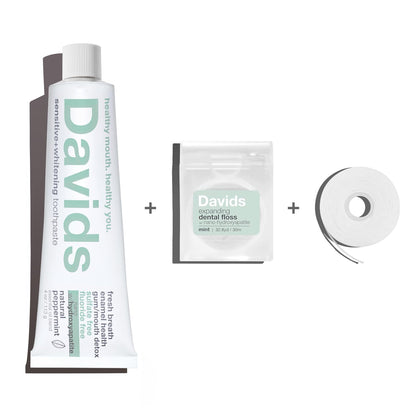Davids Nano Hydroxi Toothpaste and Floss Bundle, Remineralize Enamel, Sensitive Relief & Teeth Whitening - Antiplaque, Fluoride Free, SLS Free, Peppermint, 4oz, Made in USA