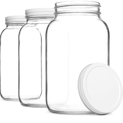 kitchentoolz Set of 3 One Gallon Large Glass Jar with Lid – Wide‑Mouth Gallon Mason Jar for Sun Tea, Pickling, Kombucha – 1 Gallon Glass Jug Made in USA