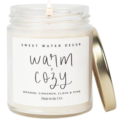 Sweet Water Decor Warm and Cozy Candle - Pine Cinnamon & Fir Winter Scented Soy Candles for Home | 9oz Clear Jar, 40 Hour Burn Time, Made in The USA