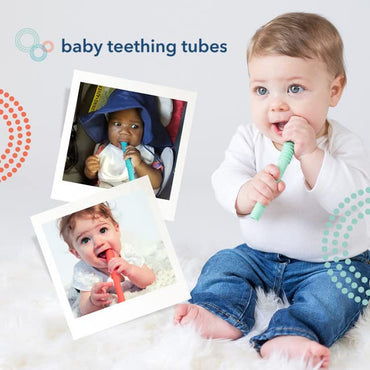 Baby Teething Tubes - Made in The USA Baby Teething Toys - Soft & Durable Infant Toys and Toddler Silicone Teether - 7 Inches, Teal - Baby Must Haves for Teething Relief - Food Safe & Easy to Clean