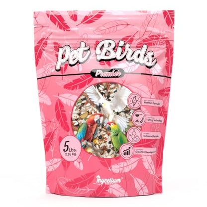 Mycelium Organic Pet Bird Premier Bird Seed (5 LBS) | Premium Food for Parrots, Cockatoos, & Large Birds | High-Protein, Vitamin-Fortified, Growth & Development Support | USA Made, Non-GMO