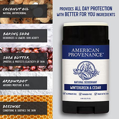 American Provenance All Natural Deodorant for Men and Women - Aluminum Free Deodorant that Lasts All Day - Made in the USA with Essential Oils & Cruelty Free - Wintergreen, Fir, Cedar (1 Pack)
