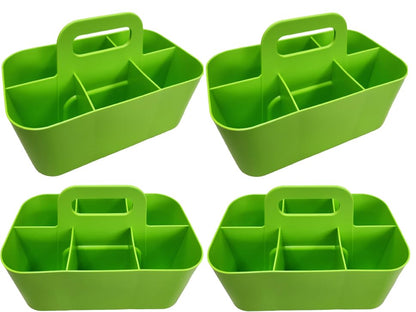 Enjoy Organizer - Small Stackable Plastic Caddy with Handle 6 Compartment | Desk, Makeup, Dorm Caddy, Classroom Art Organizers - 4 Pack, Made In USA (Green)