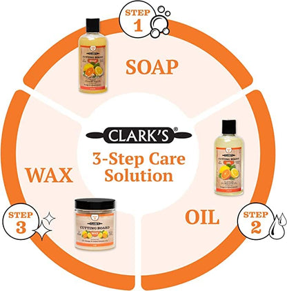 CLARK'S Cutting Board Care Kit, Includes Wood Cutting Board Oil, Soap, Wax, and Buffing Pad, Food Grade Mineral Oil, Housewarming Gift Set for Newly Married, Women, Girlfriend