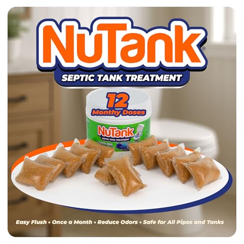 NuTank Septic Tank Treatment - 12 Dissolving Packets - 1 Year Supply of Septic Safe Enzyme Producing Packets - Helps Protect Against Costly Septic Backups - Made in USA