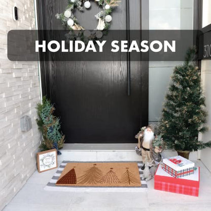 COCO MATS 'N MORE Christmas Mats Made in USA - Boho Christmas Trees (18L x 30W) | Coir Doormat Holiday Decorations Vinyl Backed Rugs for Front Door Sustainable Non Slip Entryway Doormats Patio Mat