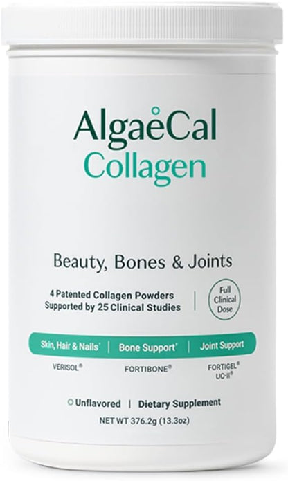 ALGAECAL Collagen: 4 Clinically-Supported Peptides VERISOL®, FORTIGEL®, UC-II®, FORTIBONE®, Anti-Aging Hydrolyzed Collagen Powder, Made in USA