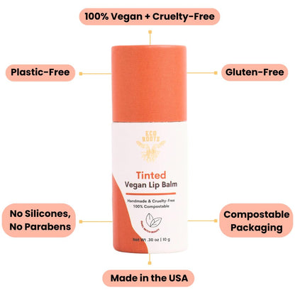 Tinted Lip Balm 2 Pack - Organic and Vegan Lip Moisturizer - Cruelty-Free, Eco-Friendly - Plastic-Free with Compostable Packaging - Made in USA Lip Balm Set