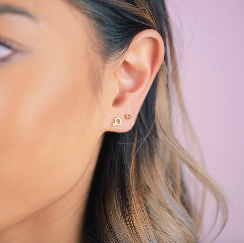 Handmade Gold Female Symbol Stud Earrings, Nickel-Free and Made in America by Katie Dean Jewelry