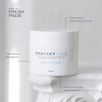 PERFECT SKIN BY CHRISTIE KIDD, PA-C Fresh Pads – BHA Salicylic Acid Acne Treatment Pads with Niacinamide, Willow Bark & Witch Hazel – Reduces Blemishes, Tightens Pores, Brightens Skin - 60Pads