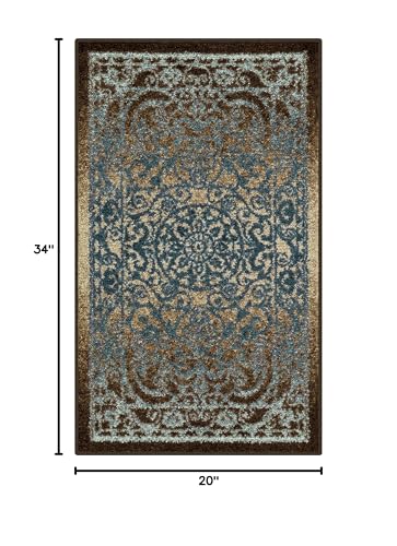 Maples Rugs Pelham Transitional Area Rugs - Made in USA - Washable, Non Slip, Indoor Carpet for Entryway, Foyer, Kitchen, and Bathroom, 1'8 x 2'10, Blue/Walnut
