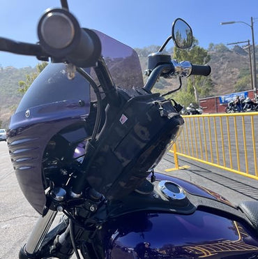 Motorcycle T-Bar Handlebar Utility Bag for Harley Davidson, Double Lockable Zipper Pulls, Expandable, Made of 1000 Denier Nylon, Proudly Made in the USA!