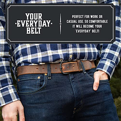 Main Street Forge Bootlegger Leather Belt | Made in USA | Brown with Black Buckle - 40