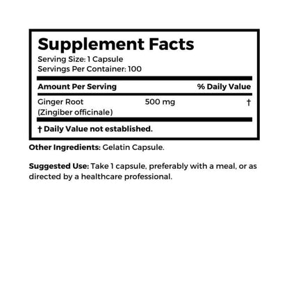 Dr. Clark Ginger Root Supplement - Digestive Support - 500 mg 100 Gelatin Capsules