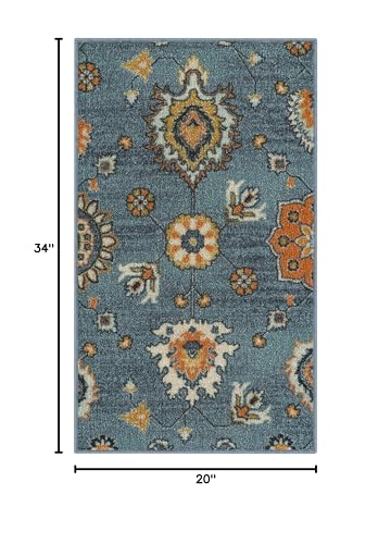 Maples Rugs Fleur Contemporary Motif Kitchen Rugs Non Skid Accent Area Carpet [Made in USA], Blue/Multi, 1'8" x 2'10"