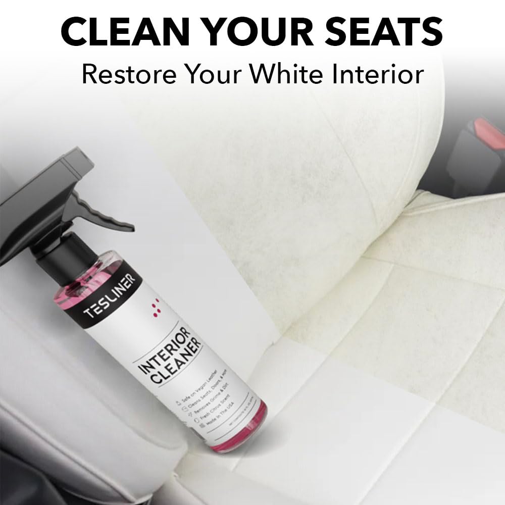 Tesla Seat Cleaner & Stain Remover - Interior Cleaner, Safe on Black & White Vegan Leather, Interior Cleaning Products for Seats, Dash, Console | Tesla Model 3 Y S X Juniper Accessories 2025 & 2026