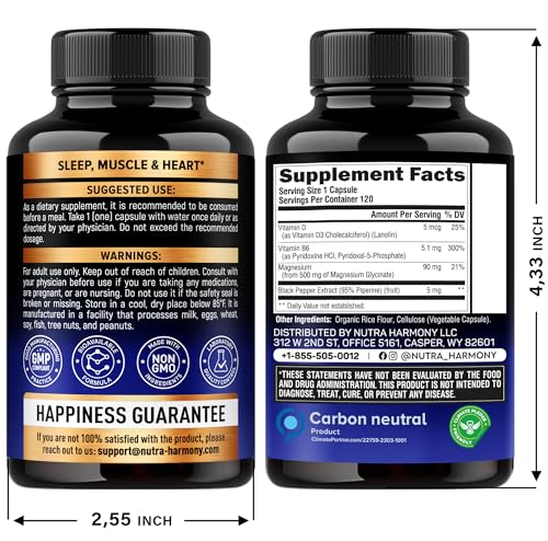 Magnesium Glycinate 500 mg - Chelated Supplement - 98% High Absorption - Sleep, Muscle & Heart Health Support - Made in USA - Lab Tested & Non-GMO - 120 Capsules