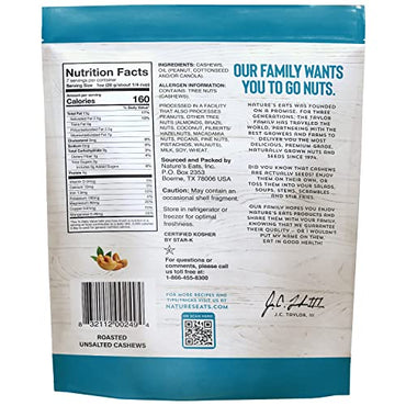 Nature's Eats Cashews Roasted No Salt, 7 Oz