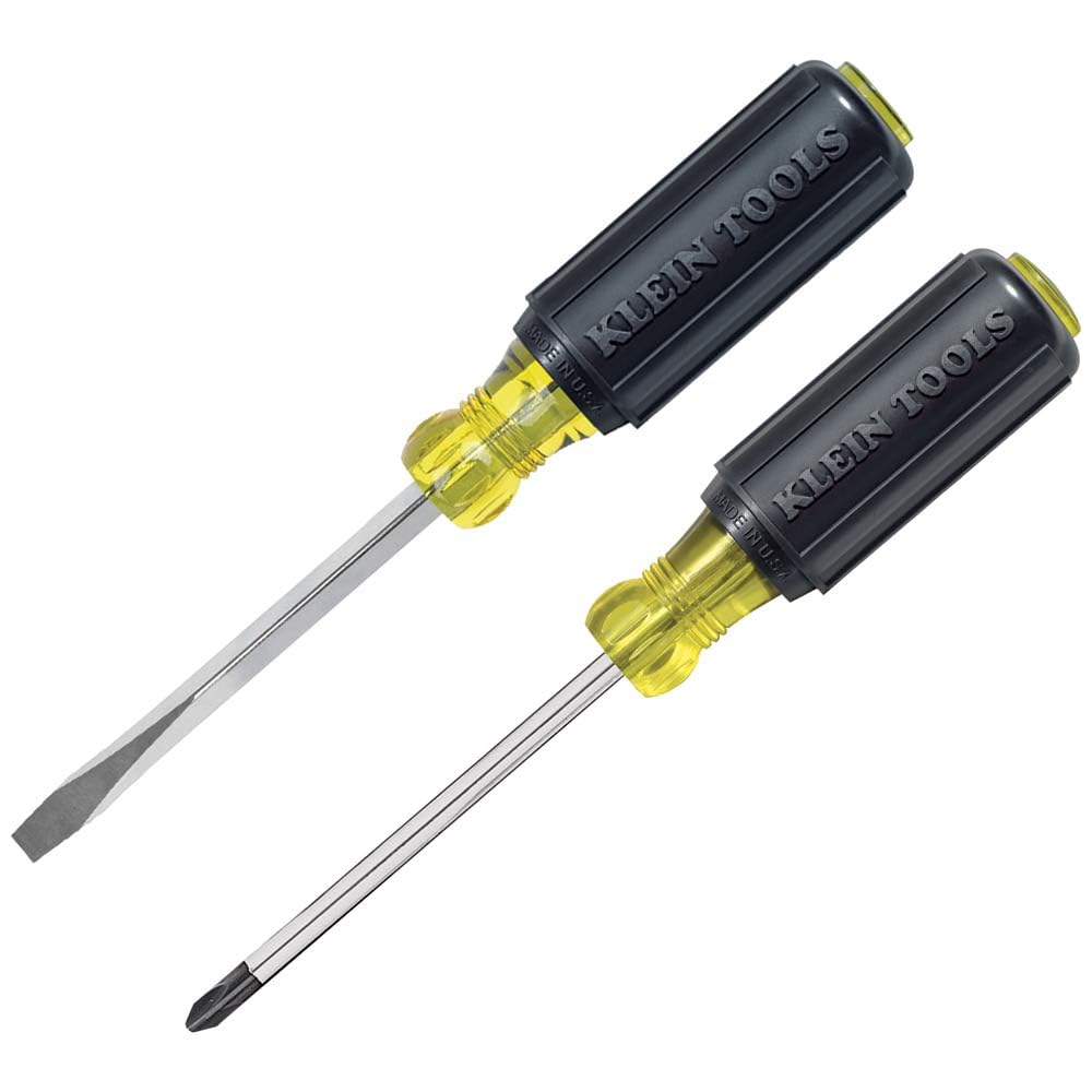 Klein Tools 85442 Screwdriver 2-Piece Set, Made in USA, 1/4 Keystone and #2 Phillips, Cushion Grip, Round and Square Shank, Heat Treated, Home Improvement