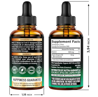 USDA Organic Oil of Oregano - Liquid Drops with Vitamin E - Made in USA - Supplement for Immune Support, Digestion Health & Antioxidant - Non-GMO, Natural, Vegan - Pack of 2