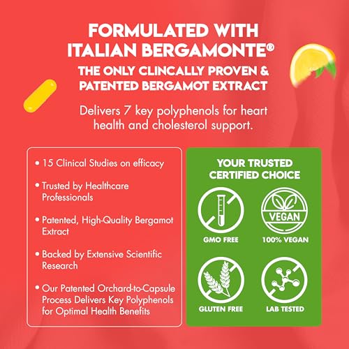 INNERTHERA Bergamot Heart - Certified Italian Bergamonte Citrus Bergamot - Cardiologist Developed & Clinically Proven - 1000mg + Highest Polyphenols - Supplement for High Cholesterol & Heart Health
