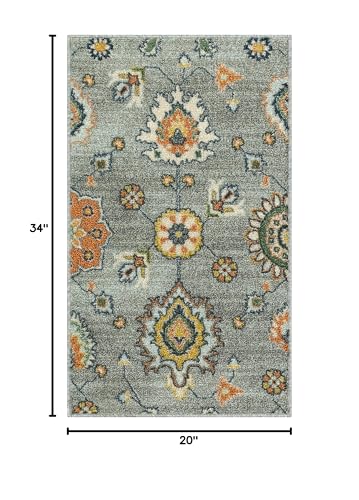 Maples Rugs Fleur Contemporary Motif Kitchen Rugs Non Skid Accent Area Carpet [Made in USA], Radiant Grey, 1'8 x 2'10