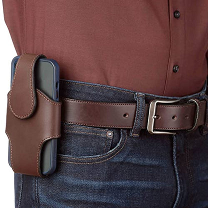 Heavy Duty Leather Vertical Cell Holster Case with Magnetic Closure - Made in USA