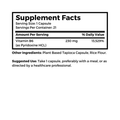 Dr. Clark Vitamin B6 Supplement – 230mg, 21 Tapioca Capsules, Supports Energy Metabolism & Nervous System Health