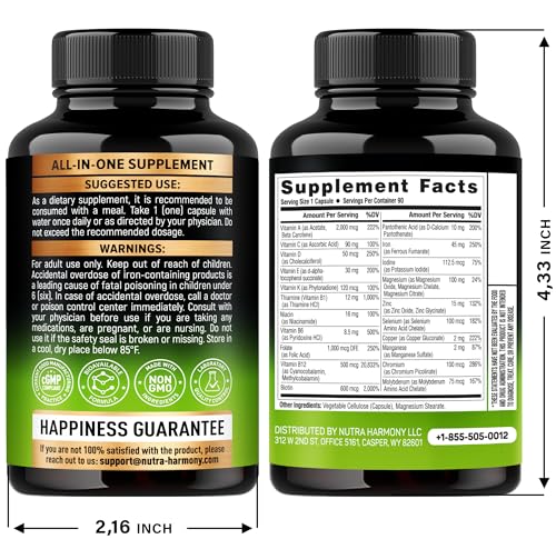 Bariatric Multivitamin - 45 mg Iron Supplements - Made in USA - for Women & Men - All-in-One, 21 Essential Vitamins - Gastric Sleeve Support - Free of Sugar, Gluten & Soy - 90 Capsules, Once Daily
