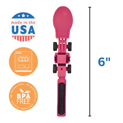 Constructive Eating Plate and Utensils Set - USA-Made Toddler Dinnerware with Divided Plates (Pink Construction)