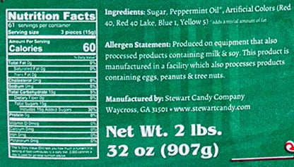 Stewart - Red & Green Striped Soft Peppermint Puffs, Festive Peppermint Candy | Not Just for Christmas | Individually Wrapped Candy Bulk Pack [2lb Bag] - Perfect for Bowls - Made in USA