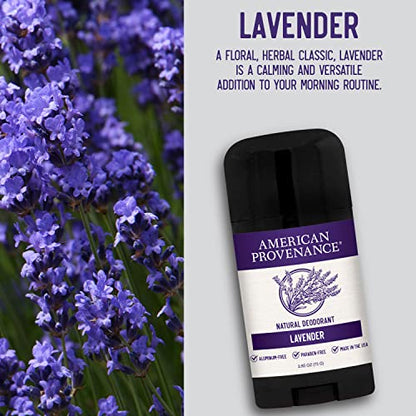 American Provenance All Natural Deodorant for Men and Women - Aluminum Free Deodorant that Lasts All Day - Made in the USA with Essential Oils & Cruelty Free - Lavender (1 Pack)