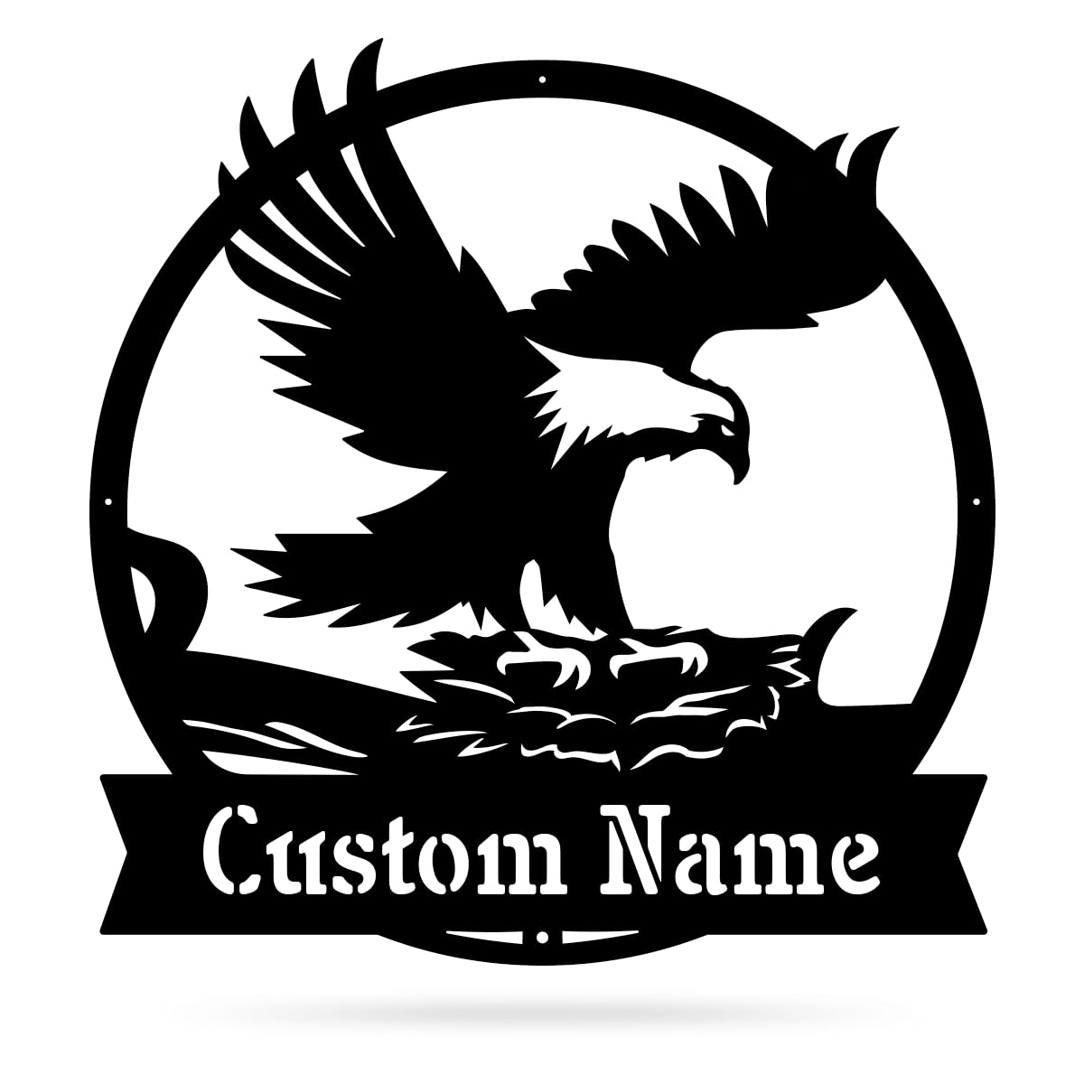 RealSteel - Eagle's Nest Monogram - Rustic Farmhouse Decor - Perfect for Front Gates or Barn Doors - Metal Indoor/Outdoor Unique Wall Art - Custom Family Names - American Pride (18", Black)