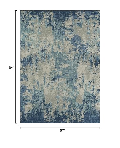 Maples Rugs Horizon Distressed Abstract Area Rug - Made in USA - Low Pile, Non Slip Pet-Friendly Mat for Bedroom, Office, Living & Dining Room, 5' x 7', Arctic Blue