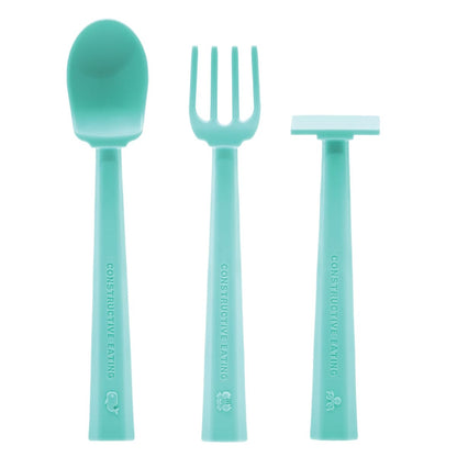 Constructive Eating Training Utensils - Made in USA - Seafoam Green - Turtle