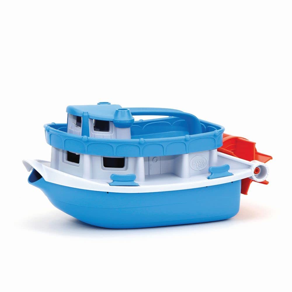 Green Toys Paddle Boat, Blue/Grey - Pretend Play, Motor Skills, Kids Bath Toy Floating Pouring Vehicle. No BPA, phthalates, PVC. Dishwasher Safe, Recycled Plastic, Made in USA.