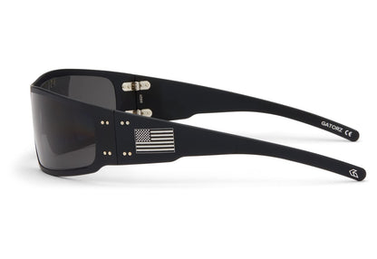 Gatorz Magnum Sunglass, Black Anodized Frame, Silver American Flag, Smoke Polarized Lens - Made in the USA