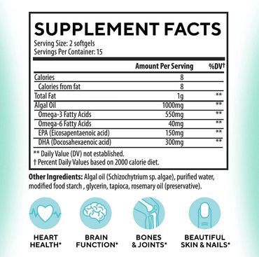DR. MORITZ Vegan Omega 3 DHA & EPA Supplement - Algae Omega-3 Fatty Acids 1000mg - Fish Oil Alternative for Heart, Brain, Joint, Immune System Support 30 Count(Pack 1)