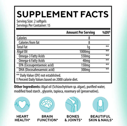 DR. MORITZ Vegan Omega 3 DHA & EPA Supplement - Algae Omega-3 Fatty Acids 1000mg - Fish Oil Alternative for Heart, Brain, Joint, Immune System Support 30 Count(Pack 1)