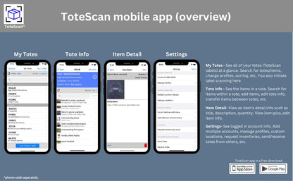 ToteScan Intelligent QR Labels for Organization/Moving/Storage (60 Unique Sets of 4 Labels, to Place on All 4 Sides of Your Box/Container) 1.5"x1.5" Size