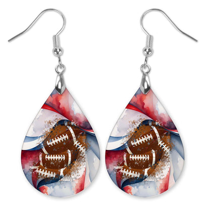 Football Dangle Earrings Teardrop Sports School Team Spirit Fan Jewelry for Women Handmade by The Painted Pug (Football Navy Red White)