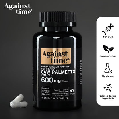 Against Time Ultra High Content Saw Palmetto for Men, 60 Capsules Prostate Support for Men Complex, DHT Blocker Hair Growth Vitamins