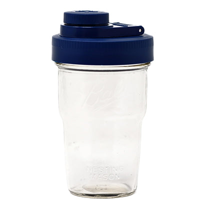 Brewing America Nesting Jar with Drinking Lid as Travel Cup, 1 Pint (16 oz) with Blue Pouring Lid on Wide Mouth Ball Nesting Mason Jar, USA-Made To Go Drink Cup, 1-Pack