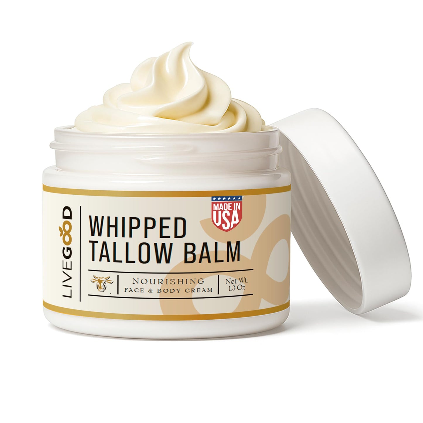 LIVEGOOD Whipped Tallow Balm, Grass Fed Beef Tallow for Skin with Vitamins A, D, E, K, Deeply Moisturizing Beef Tallow Moisturizer for Face and Body Hydration (2 oz)