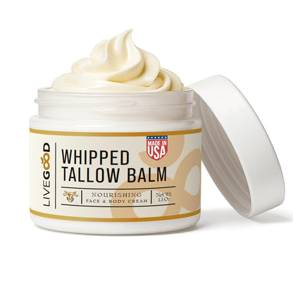 LIVEGOOD Whipped Tallow Balm, Grass Fed Beef Tallow for Skin with Vitamins A, D, E, K, Deeply Moisturizing Beef Tallow Moisturizer for Face and Body Hydration (2 oz)