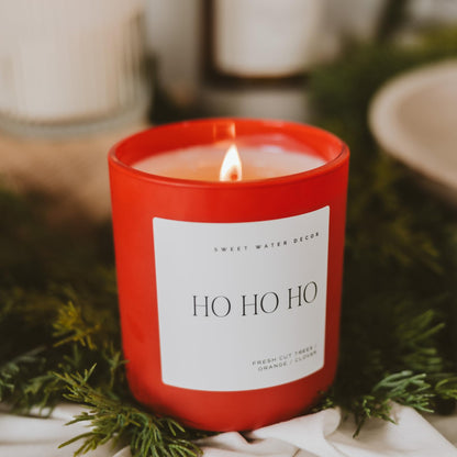 Sweet Water Decor Ho Ho Ho Christmas Scented Candles - Christmas Stocking Stuffers Soy Candles Cookies & Cloves Scent - Christmas Candles with 70 Hours Burn Time - 15Oz Red Matte Jar Wax Candles