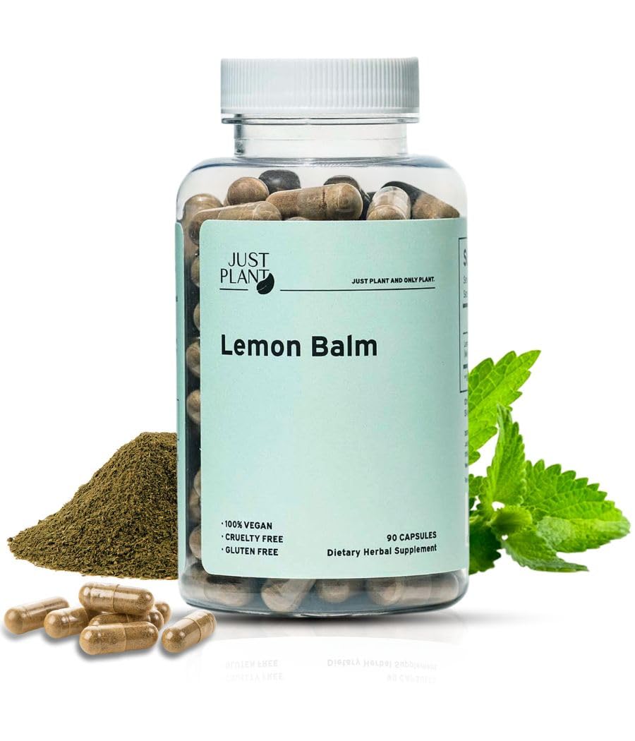 Just Plant Lemon Balm, 750 mg, 90 Vegan Capsules, Calming Herbal Support for Stress Relief, Calm Mood & Focus, Gluten-Free, GMP Certified