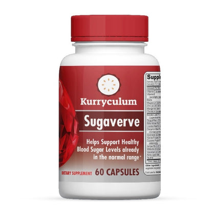 Kurryculum Sugaverve Supplement–Supports Healthy Levels Already Within Normal Range – Includes Bitter Melon Extract, Vanadium, Chromium, Cinnamon, & Alpha Lipoic Acid-60 Capsules