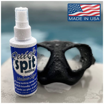 JAWS Quick Spit 4 oz Anti-Fog Spray for Swim Goggles, Eye Glasses, Snorkel Mask, Scuba Divers, Safety Eyewear, Made in USA